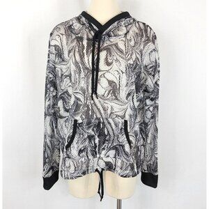 Victorias Secret Sport Mesh Hoodie Womens Size Large Open Knit Pullover Black